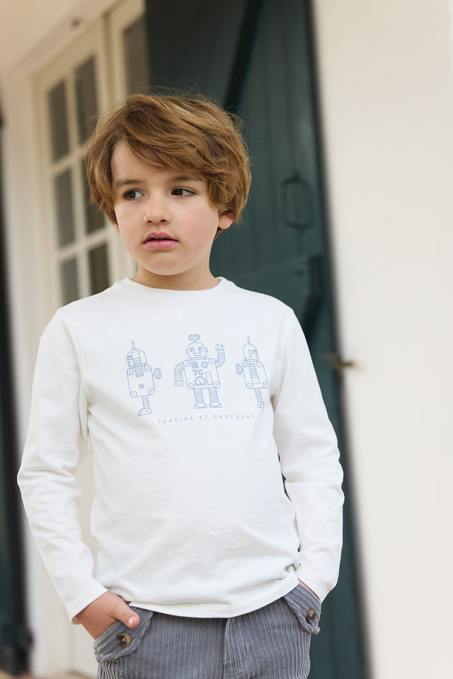 T-shirt - Bleu grisé illustration trois robots - Image principale