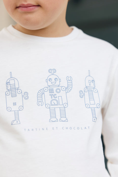 T-shirt - Bleu grisé illustration trois robots - Image principale