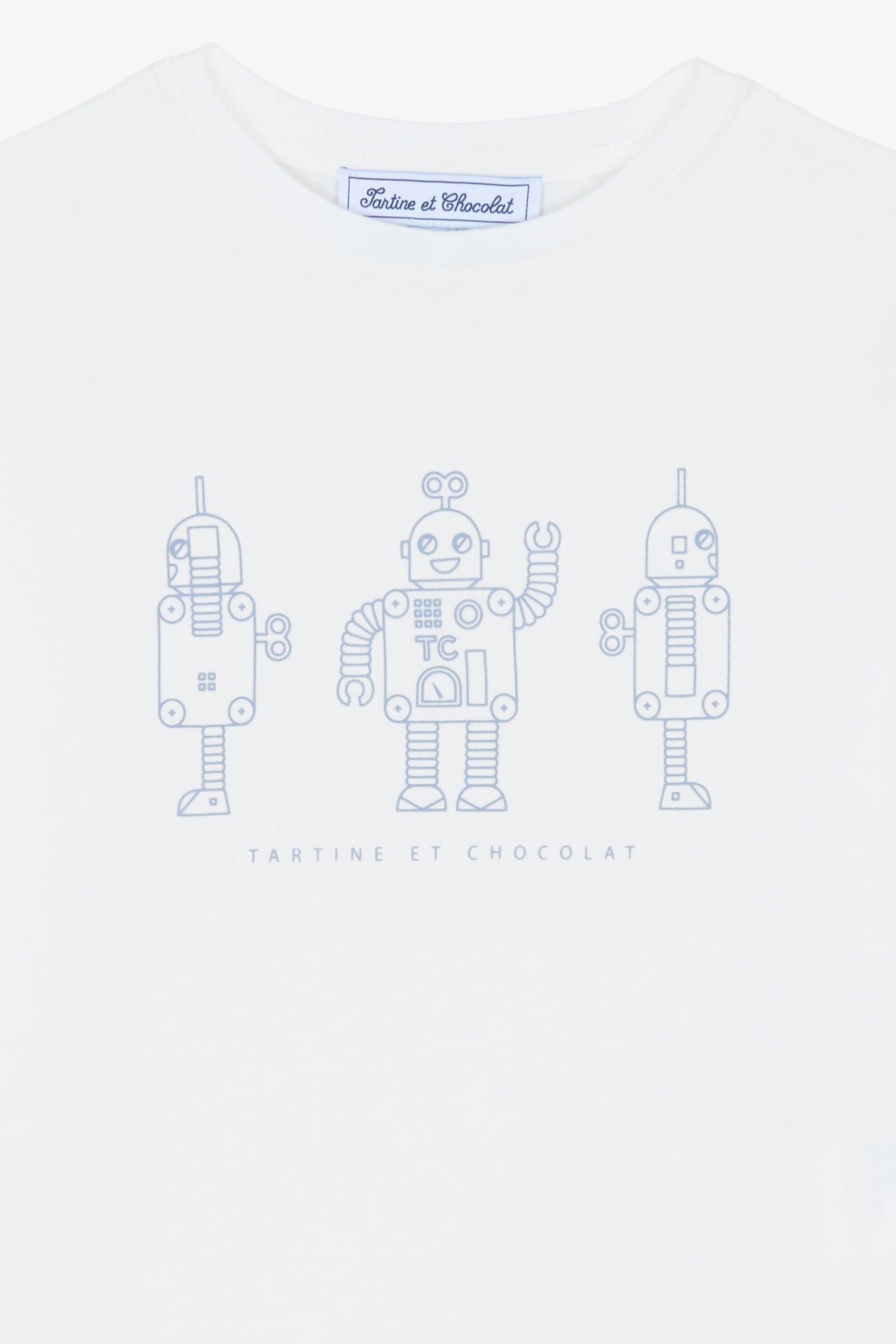 T -Shirt - Blau Graue Illustration Drei Roboter