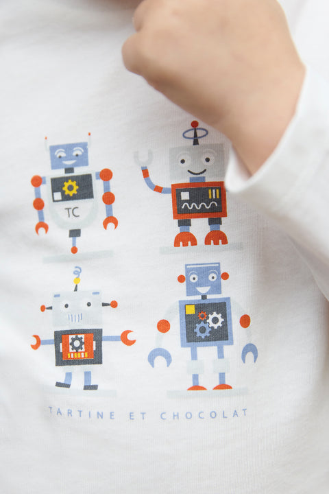 T-shirt - Bleu grisé illustration robots - Image principale