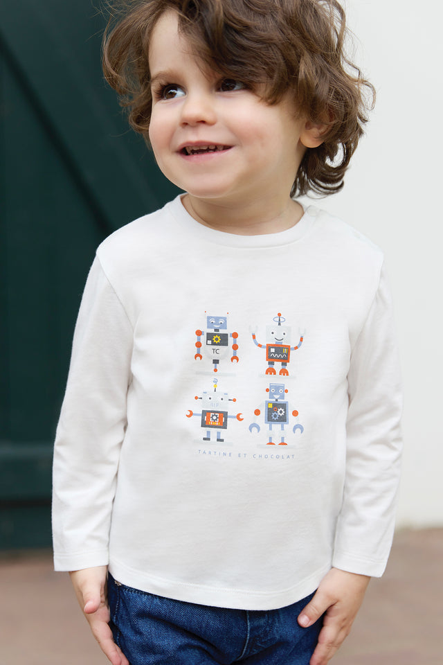 T-shirt - Bleu grisé illustration robots - Image principale