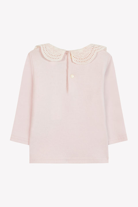 T-shirt - Rose pâle col dentelle - Image principale