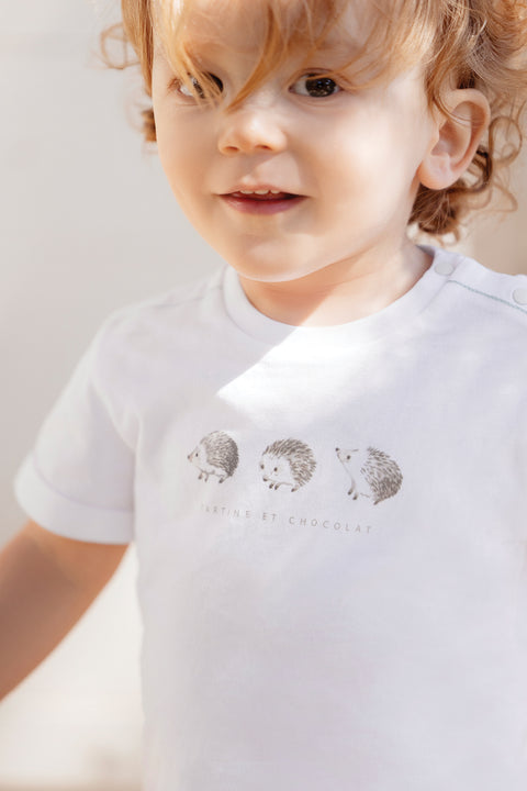 T-shirt - White Illustration hedgehogs - Image principale