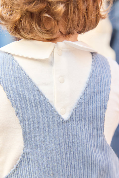 Salopette longue - Bleu grisé en velours - Image principale