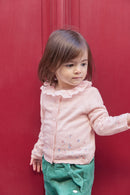 Cardigan - Rose pâle broderie églantine