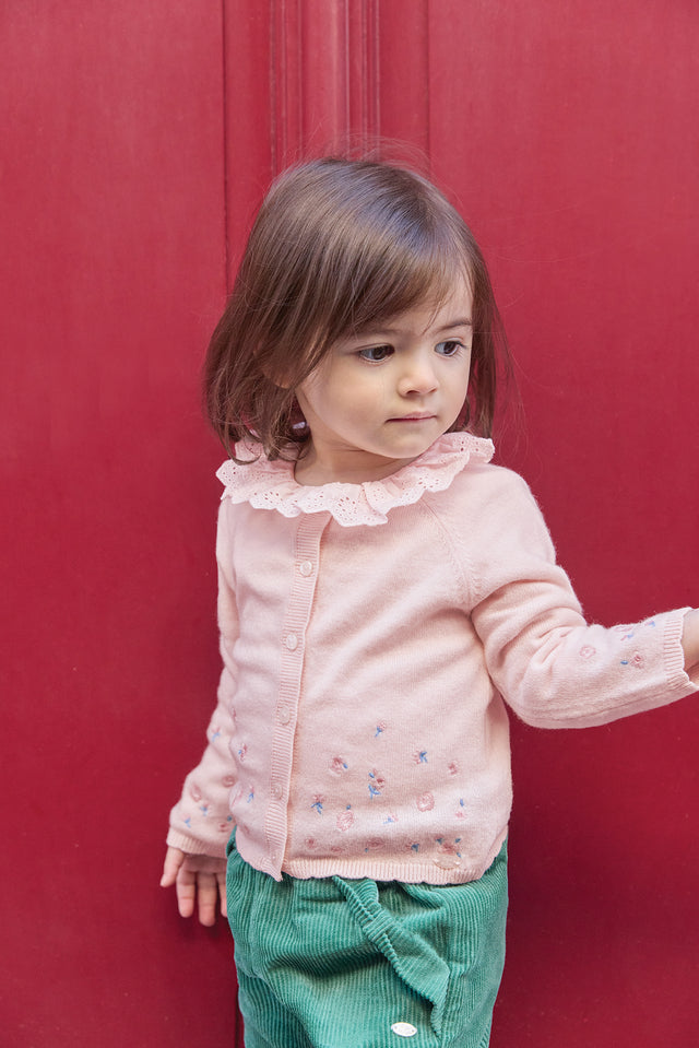 Cardigan - Rose pâle broderie églantine - Image principale