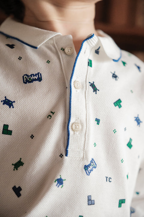 Polo - Bleu électrique illustration pixels - Image principale