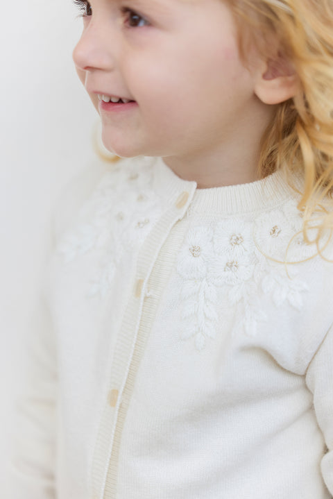Cardigan - Ecru broderie flocons - Image principale