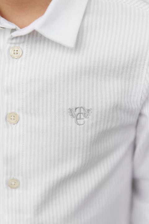 Chemise - Gris clair rayures avec boutons apparents - Image principale