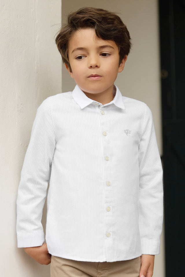 Chemise - Gris clair rayures avec boutons apparents - Image principale