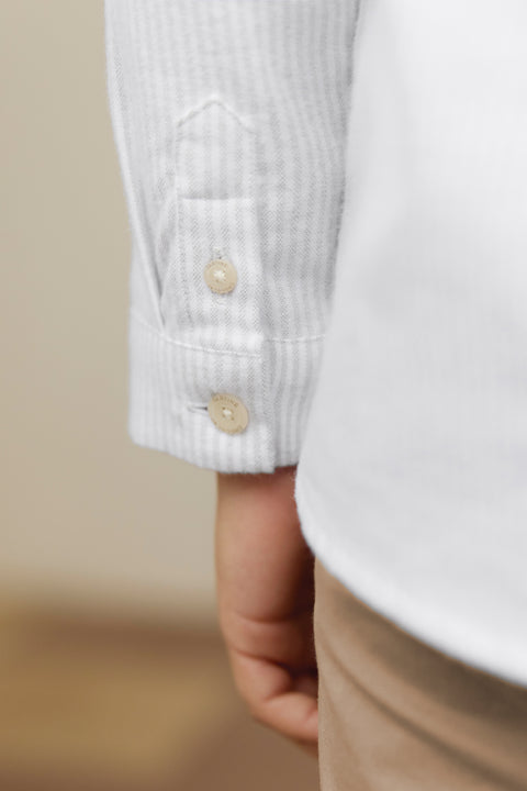 Chemise - Gris clair rayures avec boutons apparents - Image principale