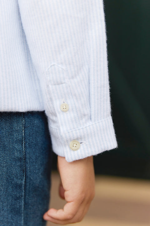 Chemise - Bleu ciel rayures avec boutons apparents - Image principale