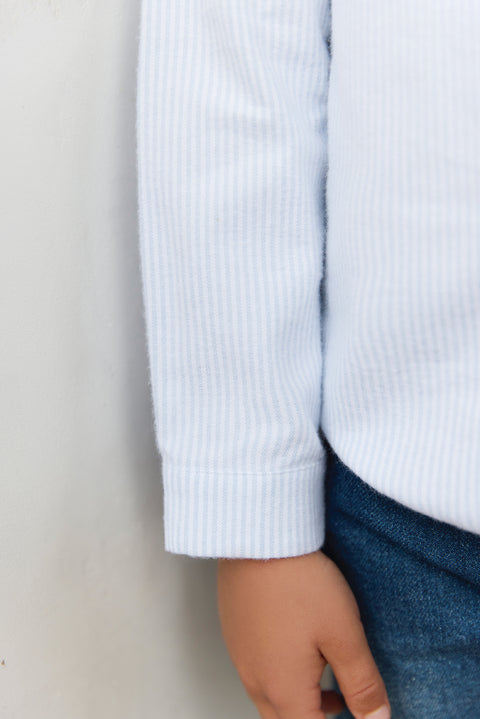 Chemise - Bleu ciel rayures avec boutons apparents - Image principale