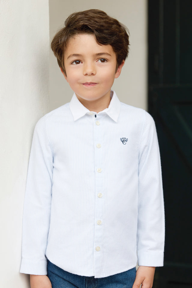 Chemise - Bleu ciel rayures avec boutons apparents - Image principale