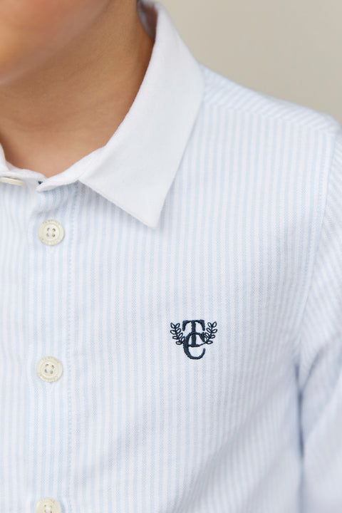 Chemise - Bleu ciel rayures avec boutons apparents - Image principale