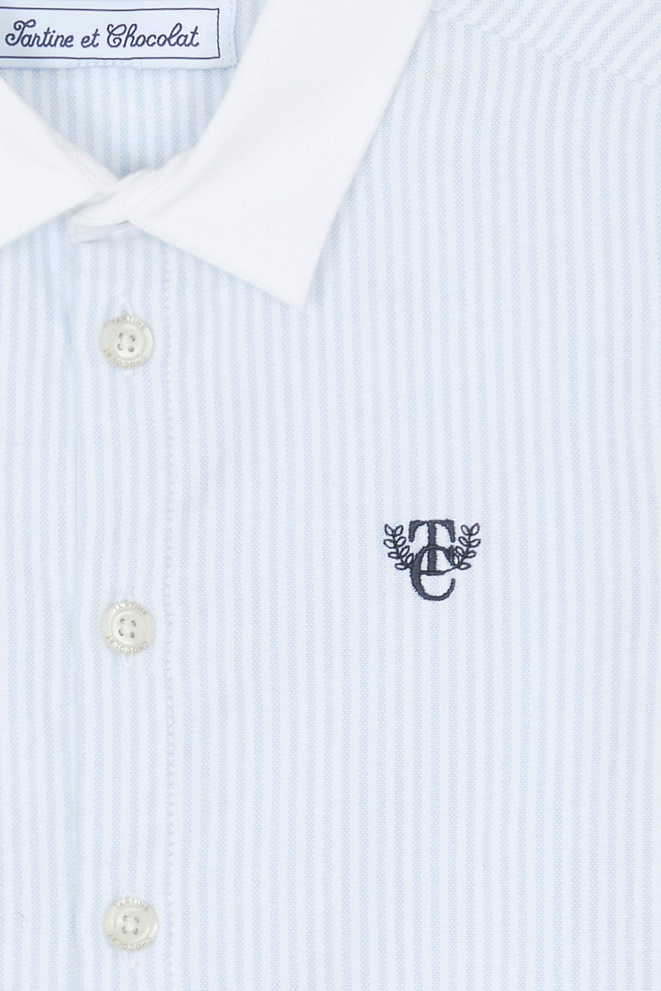 Chemise - Bleu ciel rayures avec boutons apparents