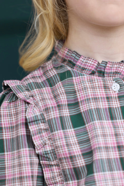 Shirt - Green of Grey Check has Ruffles - Image principale