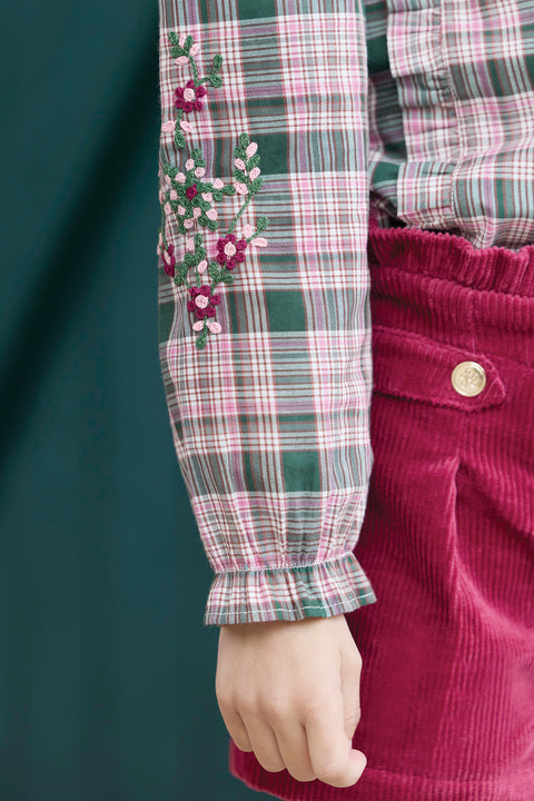 Shirt - Green of Grey Check has Ruffles - Image principale