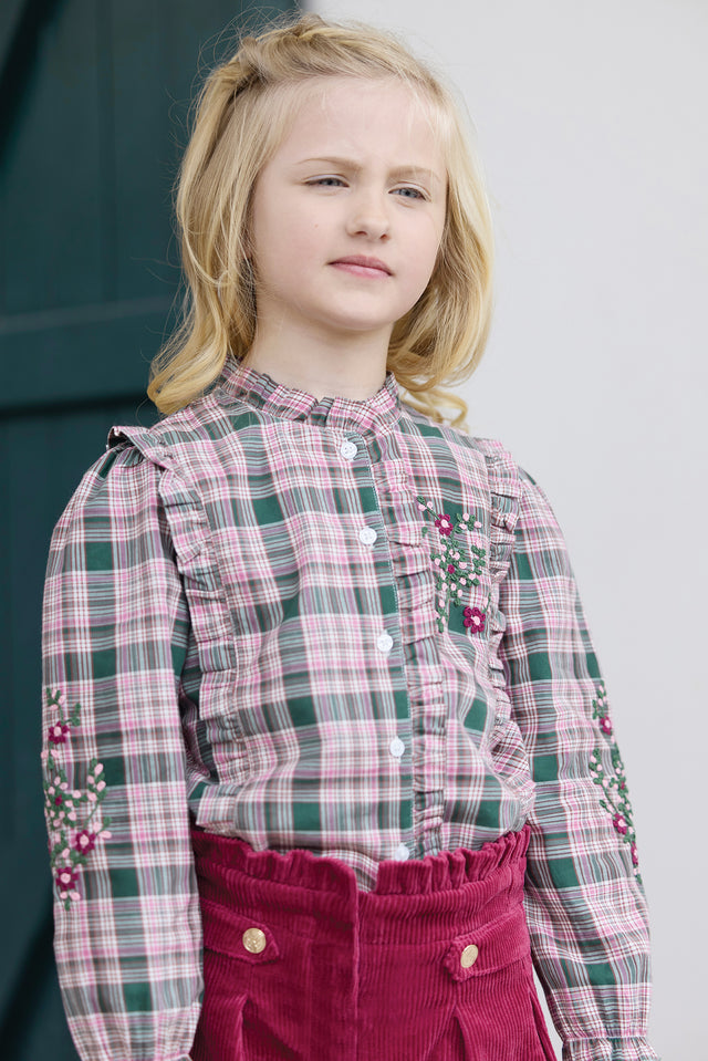 Shirt - Green of Grey Check has Ruffles - Image principale