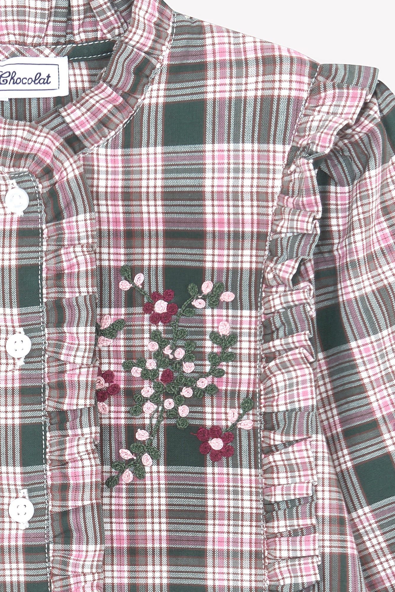 Shirt - Grün von Grau Karo Rüsche