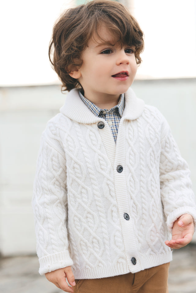 Gilet - Ecru col châle maille torsadée - Image principale