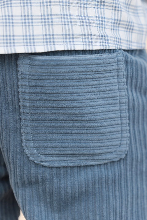 Pantalon - Bleu grisé en velours - Image principale