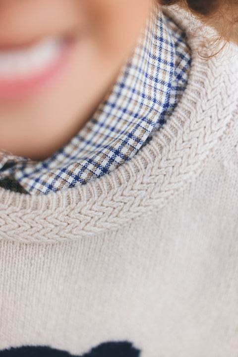 Pull - beige chiné illustration ski - Image principale