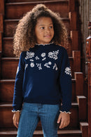 Sweatshirt - Navy Tekening bloemen