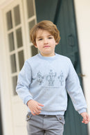 Sweatshirt - Blau Graue Illustration Roboter