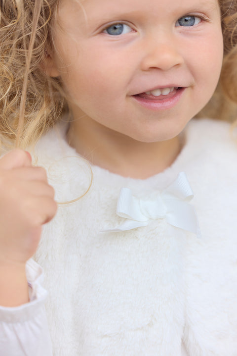 Gilet - Ecru imitation fourrure avec nœud - Image principale