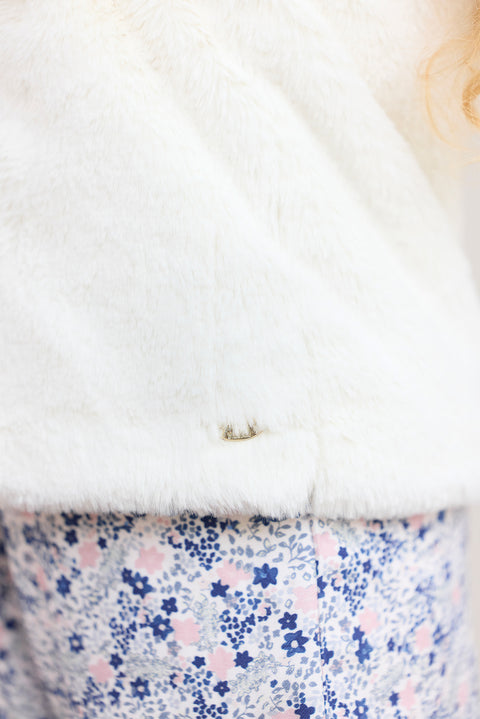 Gilet - Ecru imitation fourrure avec nœud - Image principale