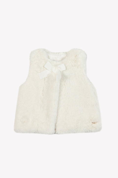 Gilet - Ecru imitation fourrure avec nœud - Image principale