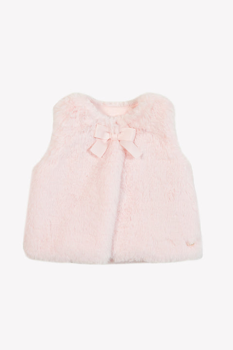 Gilet - Rose pâle imitation fourrure avec nœud - Image principale