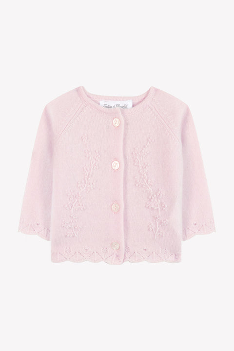 Cardigan - Pale pink feuillage embroidery - Image principale