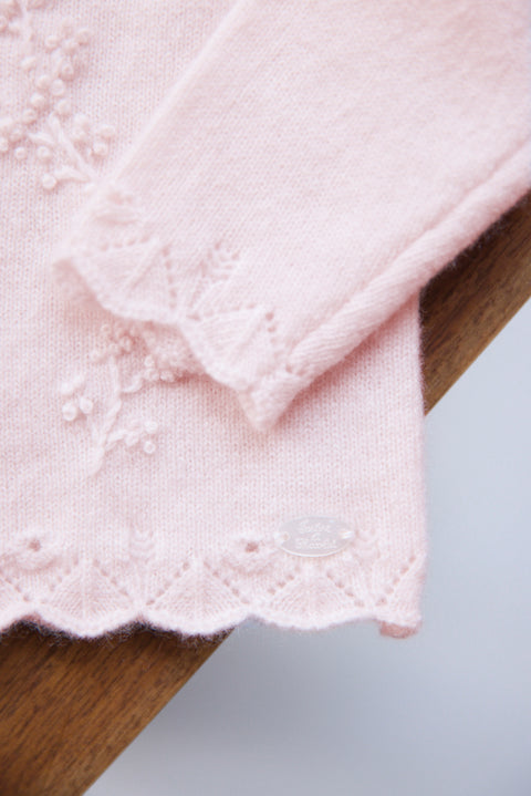 Cardigan - Rose pâle broderie feuillage - Image principale