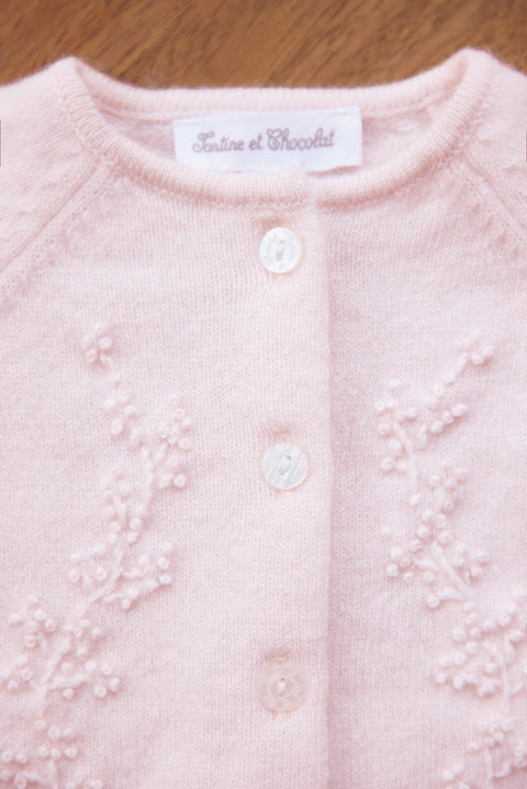 Cardigan - Rose pâle broderie feuillage - Image principale