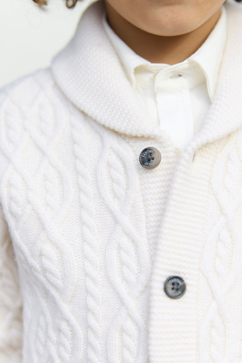 Gilet - Ecru col châle maille torsadée - Image principale