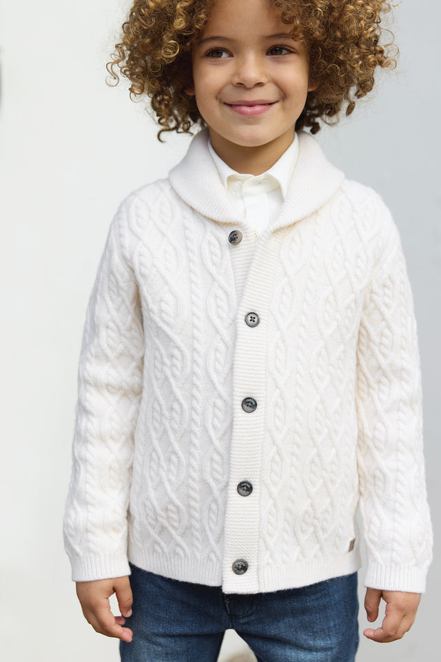 Gilet - Ecru col châle maille torsadée - Image principale