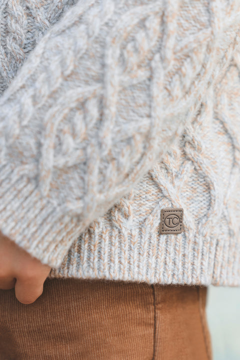 Gilet - Gris col châle maille torsadée - Image principale