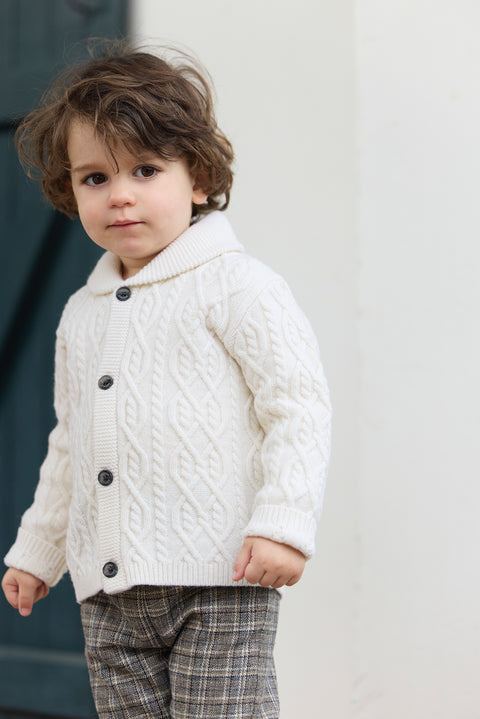 Gilet - Ecru col châle maille torsadée - Image principale