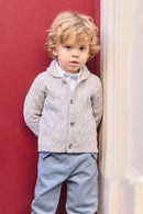 Gilet - Bleu glacier col châle maille torsadée