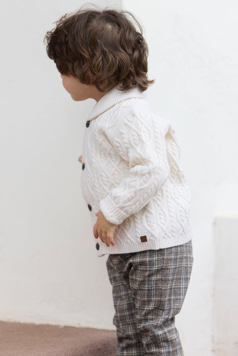 Gilet - Ecru col châle maille torsadée - Image principale
