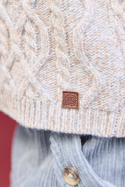 Gilet - Bleu glacier col châle maille torsadée - Image principale