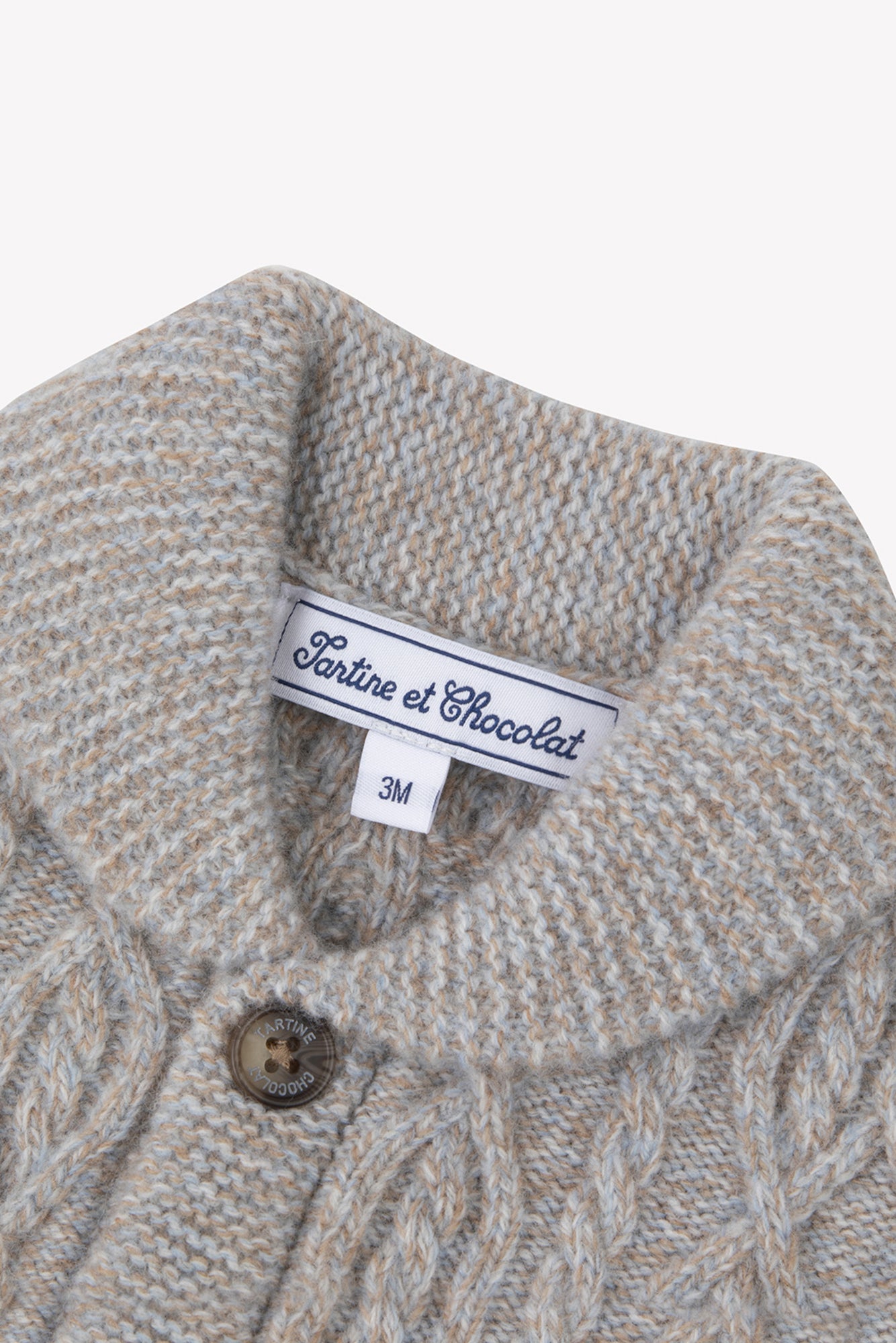 Gilet - Bleu glacier col châle maille torsadée