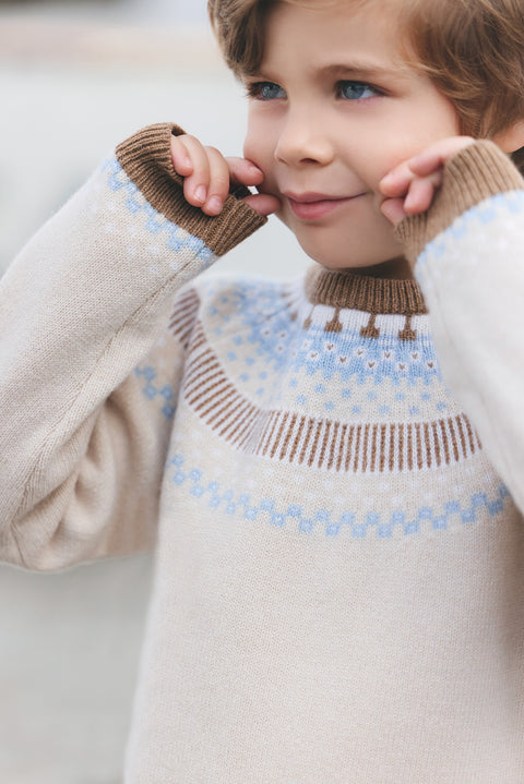 Pull - Beige chiné motif jacquard - Image principale