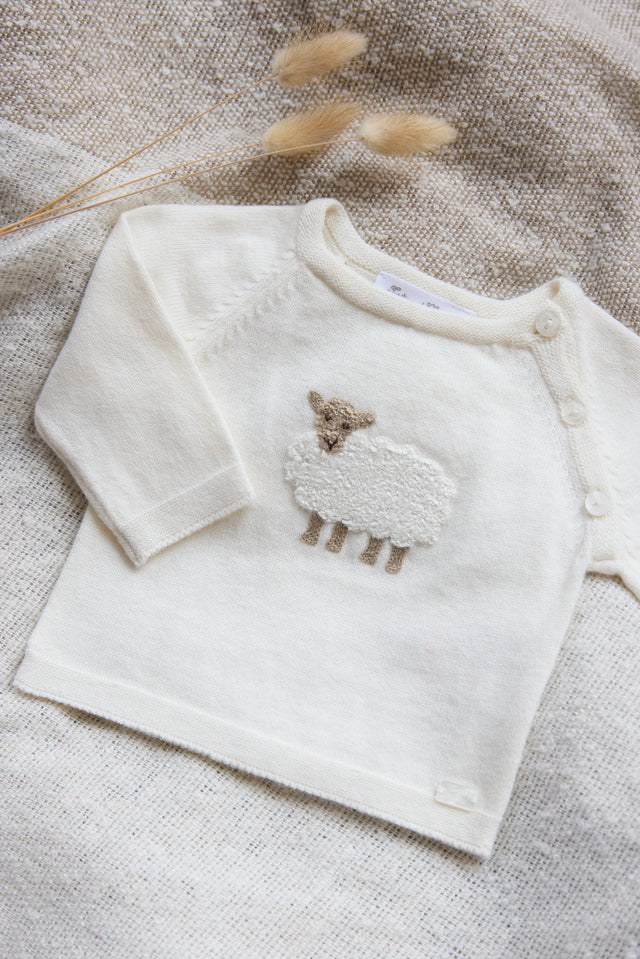 Pull - Ecru broderie mouton - Image principale