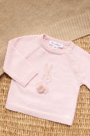Pull - Rose pâle broderie lapin