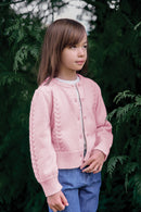 Cardigan - Rose poudré en laine ajourée