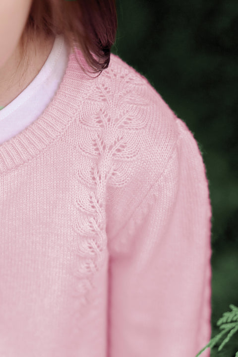 Cardigan - Rose poudré en laine ajourée - Image principale