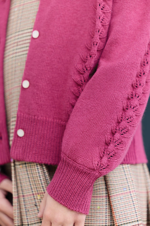 Cardigan - Magenta en laine ajourée - Image principale